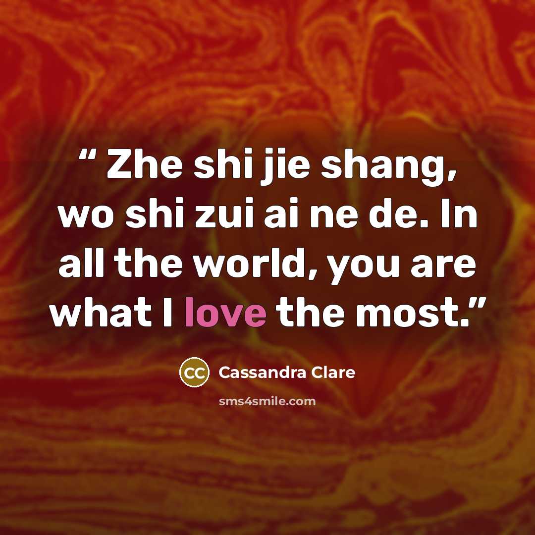 “Zhe shi jie shang, wo shi zui ai ne de. In all the world, you are what I love the most.” quote by Cassandra Clare