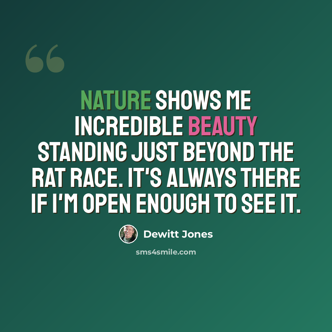 “Nature shows me incredible beauty standing just beyond the rat race. It's always there if I'm open enough to see it.” quote by Dewitt Jones