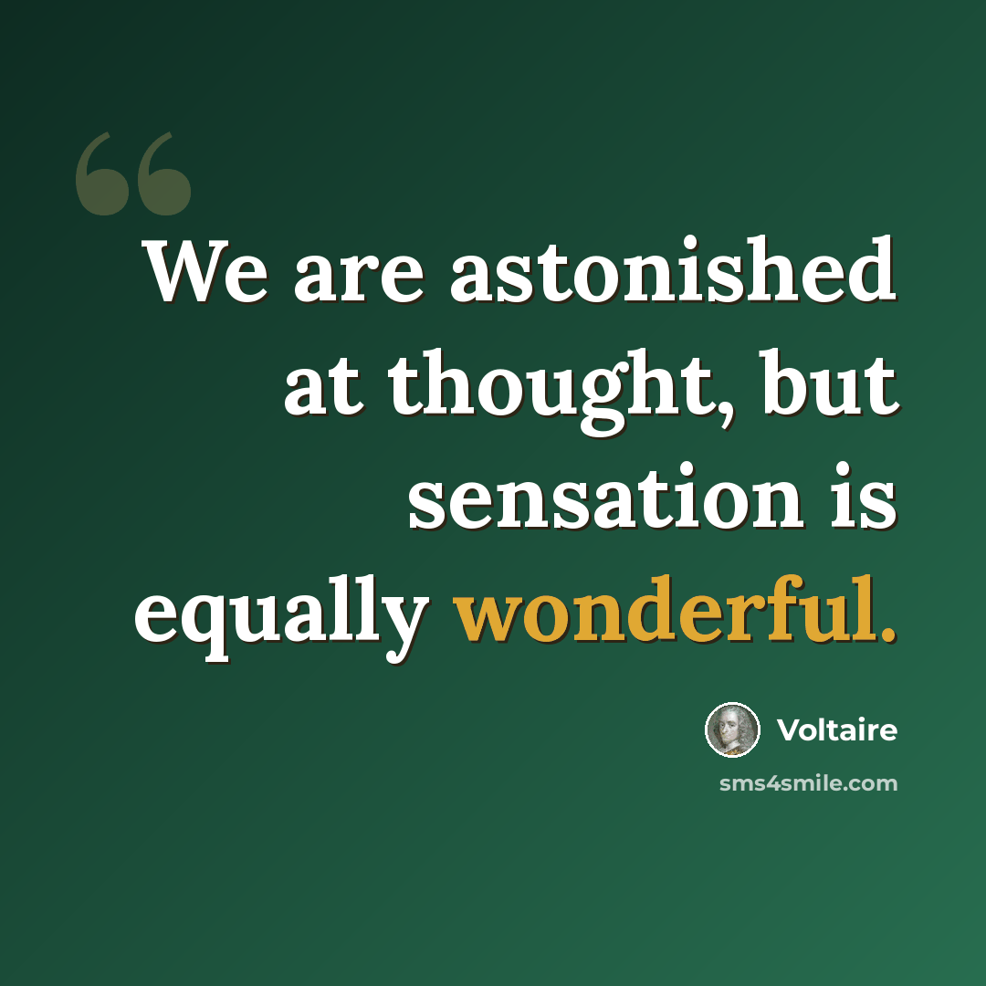“We are astonished at thought, but sensation is equally wonderful.” quote by Voltaire