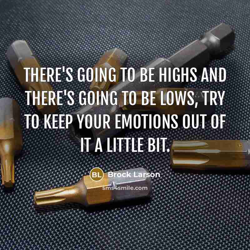 “There's going to be highs and there's going to be lows, try to keep your emotions out of it a little bit.” quote by Brock Larson