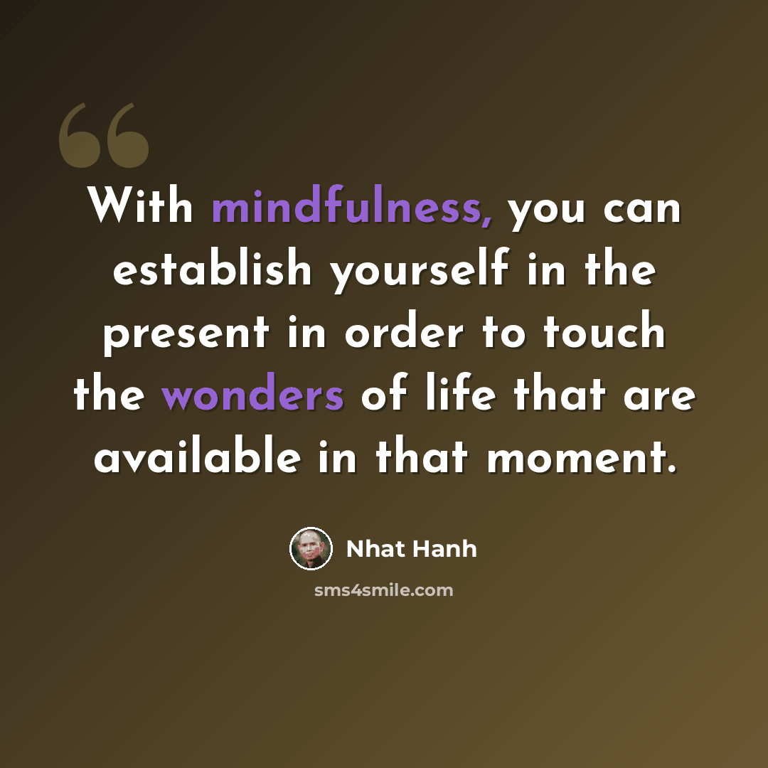 “With mindfulness, you can establish yourself in the present in order to touch the wonders of life that are available in that moment.” quote by Nhat Hanh