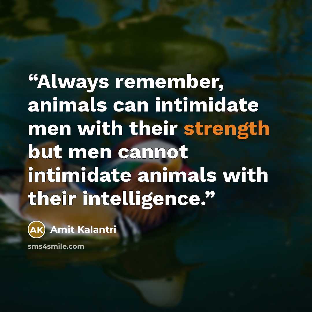 “Always remember, animals can intimidate men with their strength but men cannot intimidate animals with their intelligence.” quote by Amit Kalantri