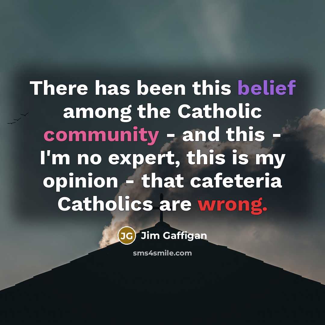 “There has been this belief among the Catholic community - and this - I'm no expert, this is my opinion - that cafeteria Catholics are wrong.” quote by Jim Gaffigan