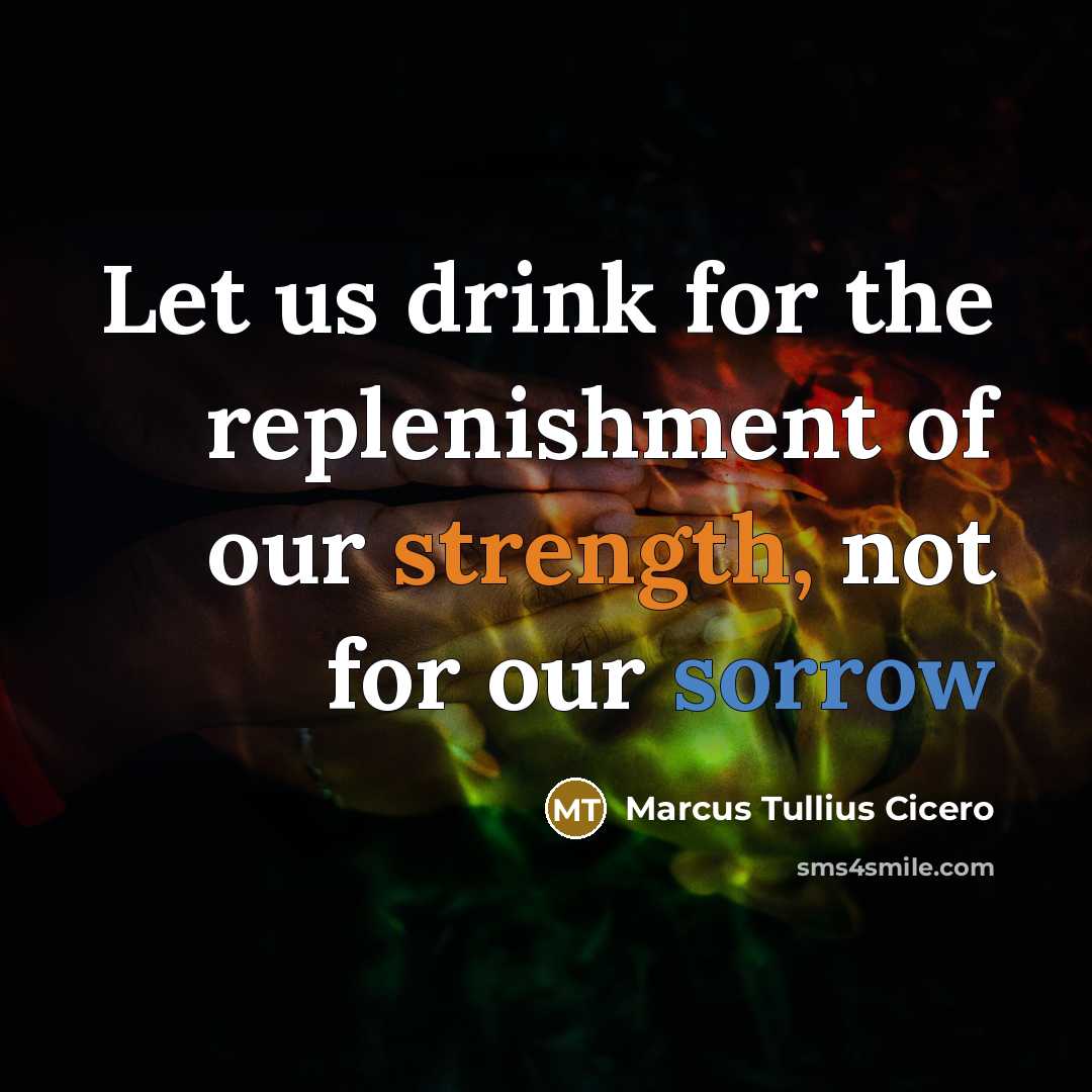 “Let us drink for the replenishment of our strength, not for our sorrow” quote by Marcus Tullius Cicero