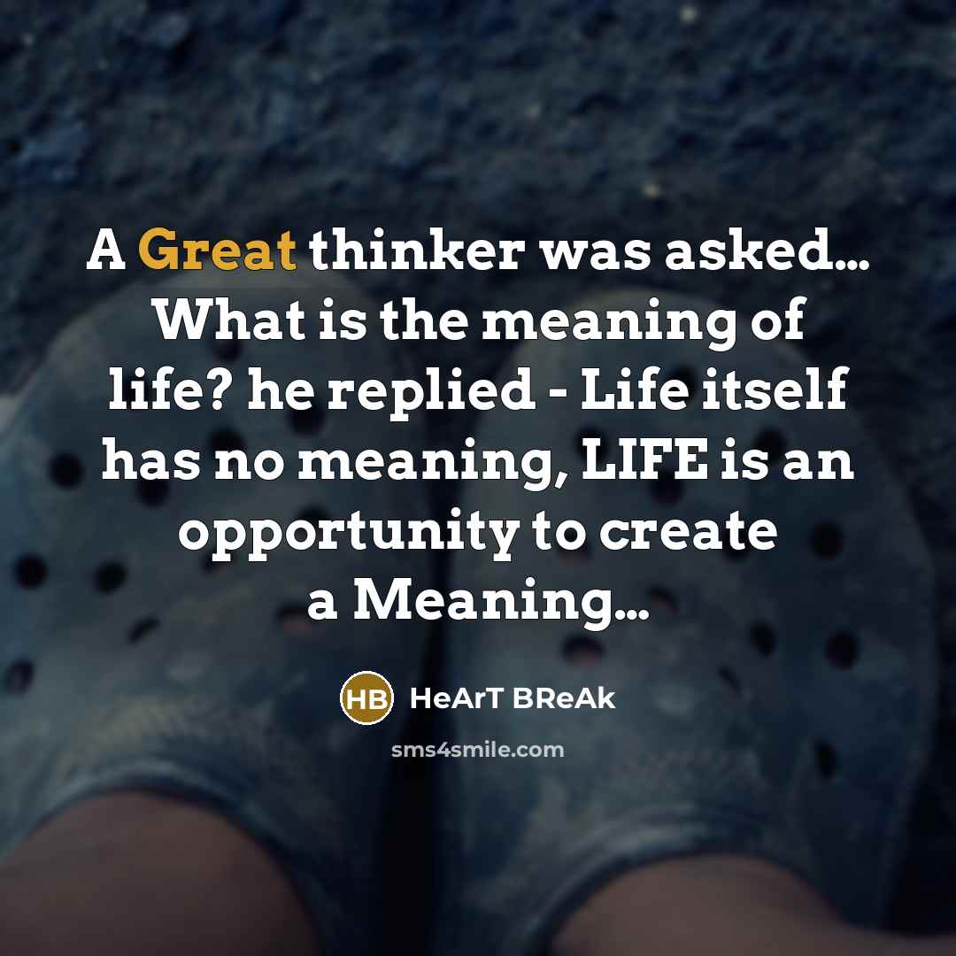 “A Great thinker was asked… What is the meaning of life? he replied - Life itself has no meaning, LIFE is an opportunity to create a Meaning…” quote by HeArT BReAk