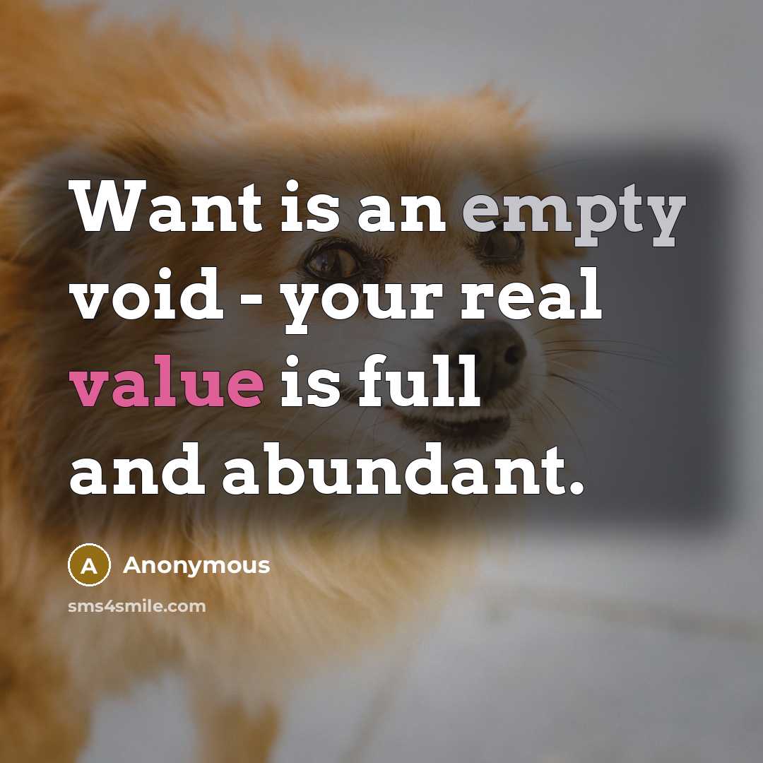 “Want is an empty void - your real value is full and abundant.” quote by Anonymous