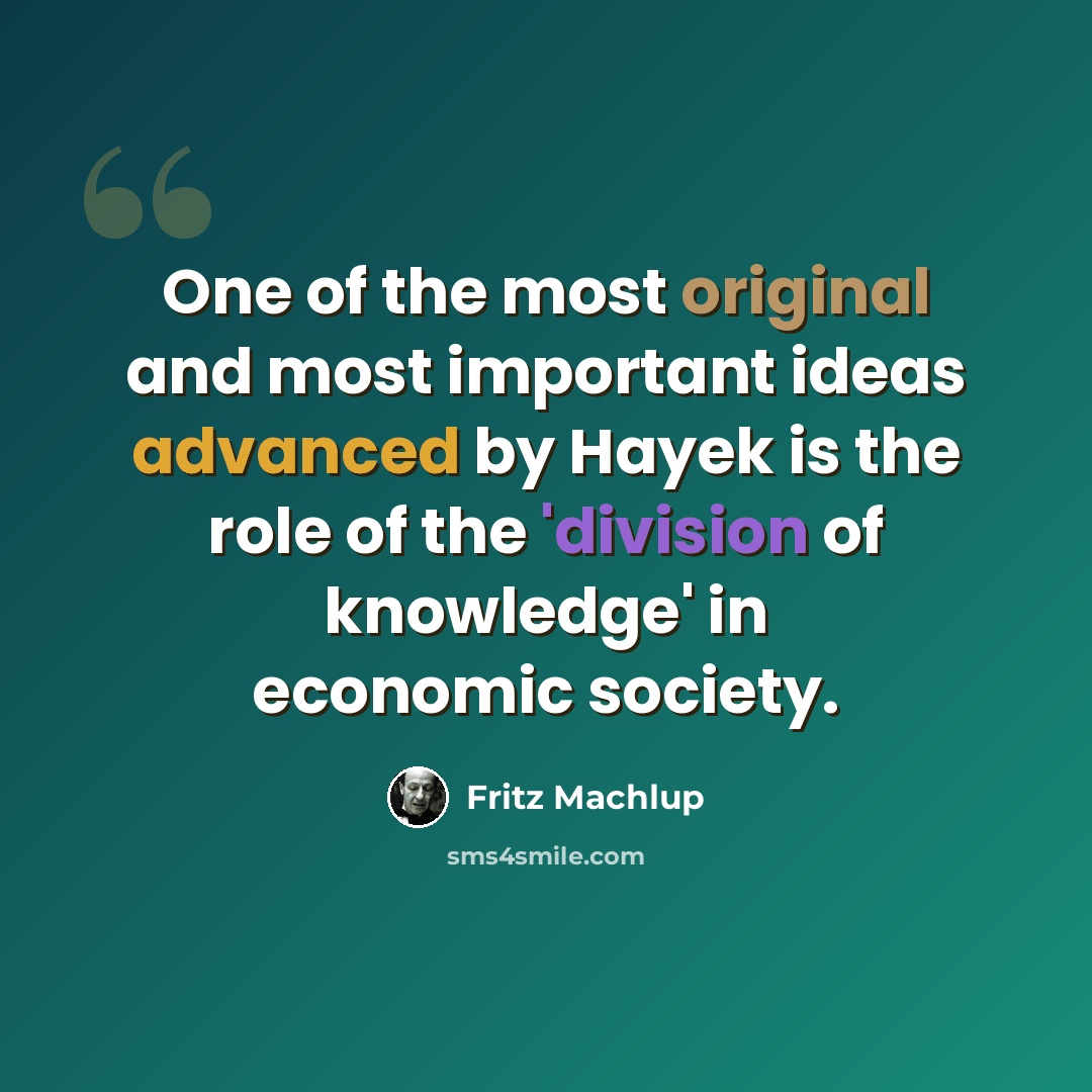 “One of the most original and most important ideas advanced by Hayek is the role of the 'division of knowledge' in economic society.” quote by Fritz Machlup