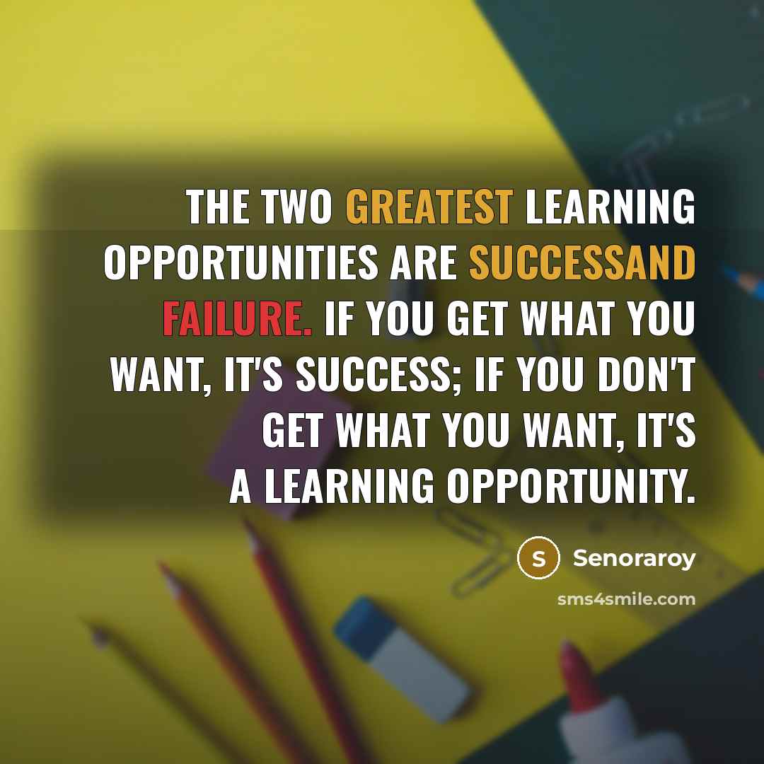 “The two greatest learning opportunities are successand failure. If you get what you want, it's success; if you don't get what you want, it's a learning opportunity.” quote by Senoraroy
