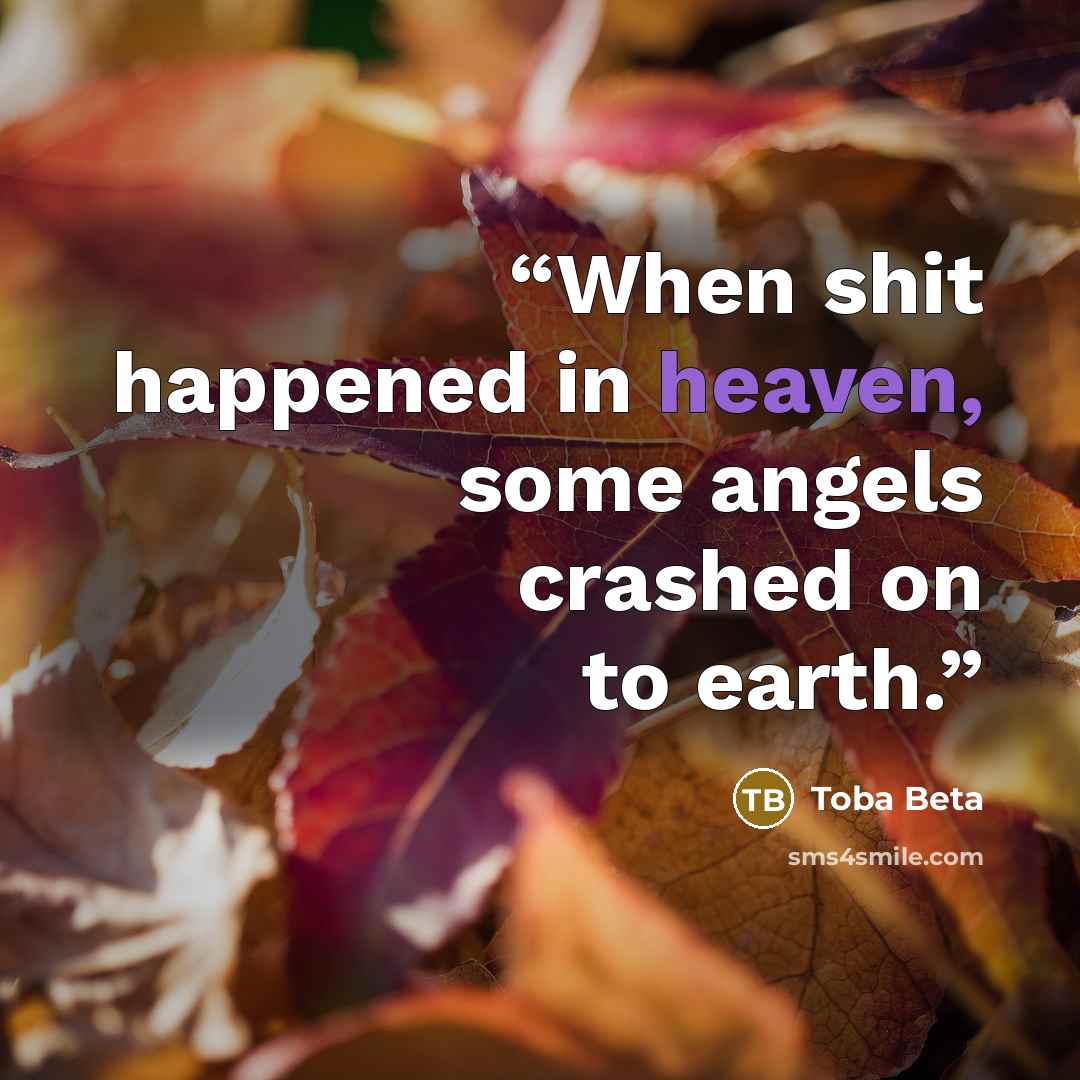 “When shit happened in heaven, some angels crashed on to earth.” quote by Toba Beta