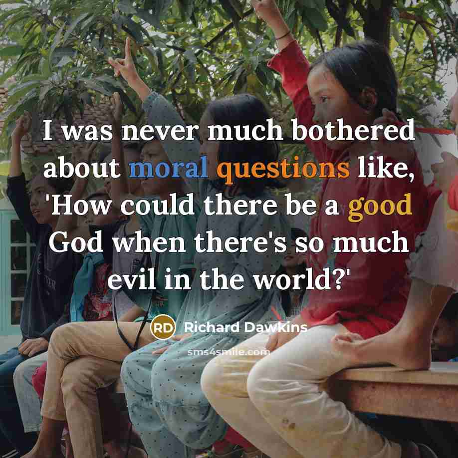 “I was never much bothered about moral questions like, 'How could there be a good God when there's so much evil in the world?'” quote by Richard Dawkins
