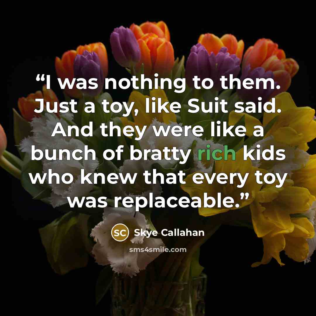“I was nothing to them. Just a toy, like Suit said. And they were like a bunch of bratty rich kids who knew that every toy was replaceable.” quote by Skye Callahan