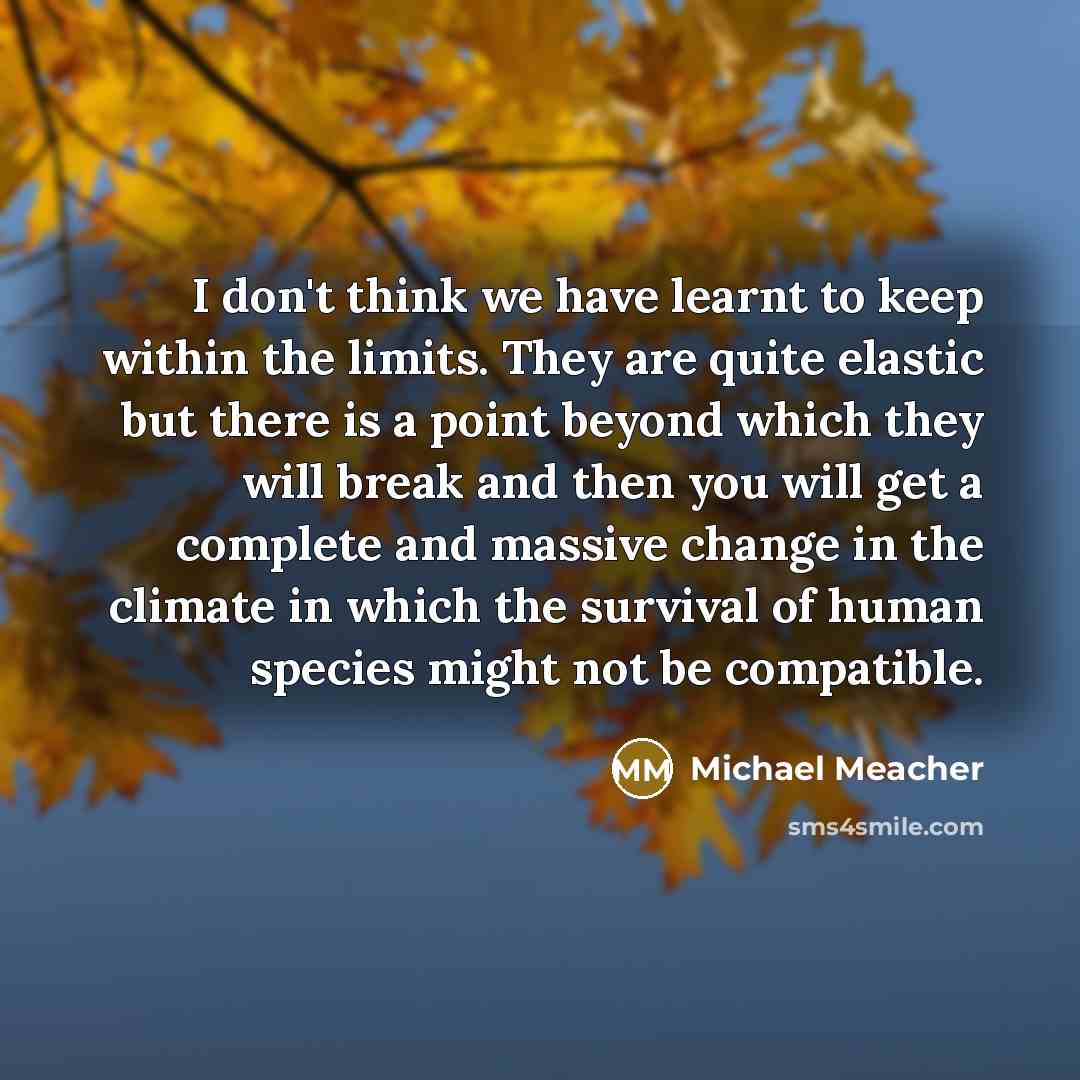 “I don't think we have learnt to keep within the limits. They are quite elastic but there is a point beyond which they will break and then you will get a complete and massive change in the climate in which the survival of human species might not be compatible.” quote by Michael Meacher