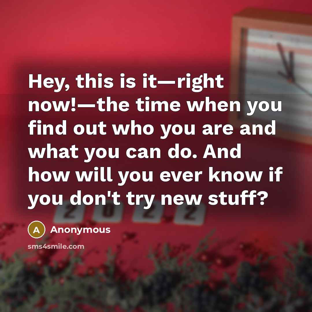 “Hey, this is it—right now!—the time when you find out who you are and what you can do. And how will you ever know if you don't try new stuff?” quote by Anonymous