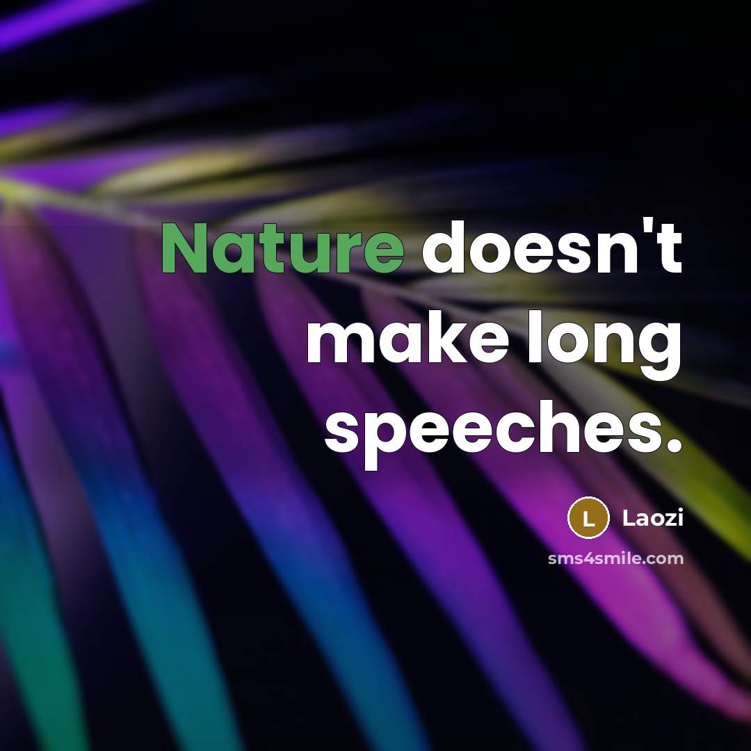 “Nature doesn't make long speeches.” quote by Laozi