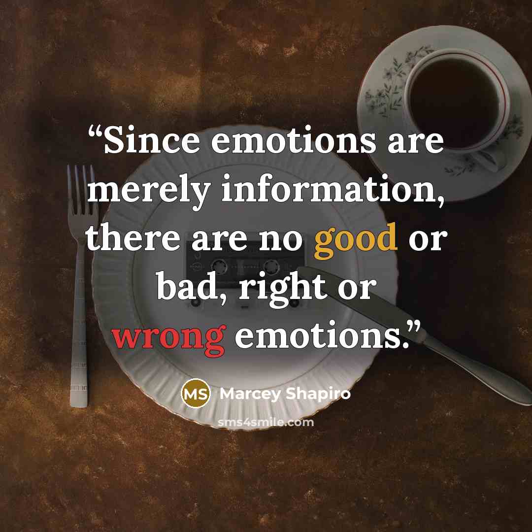 “Since emotions are merely information, there are no good or bad, right or wrong emotions.” quote by Marcey Shapiro