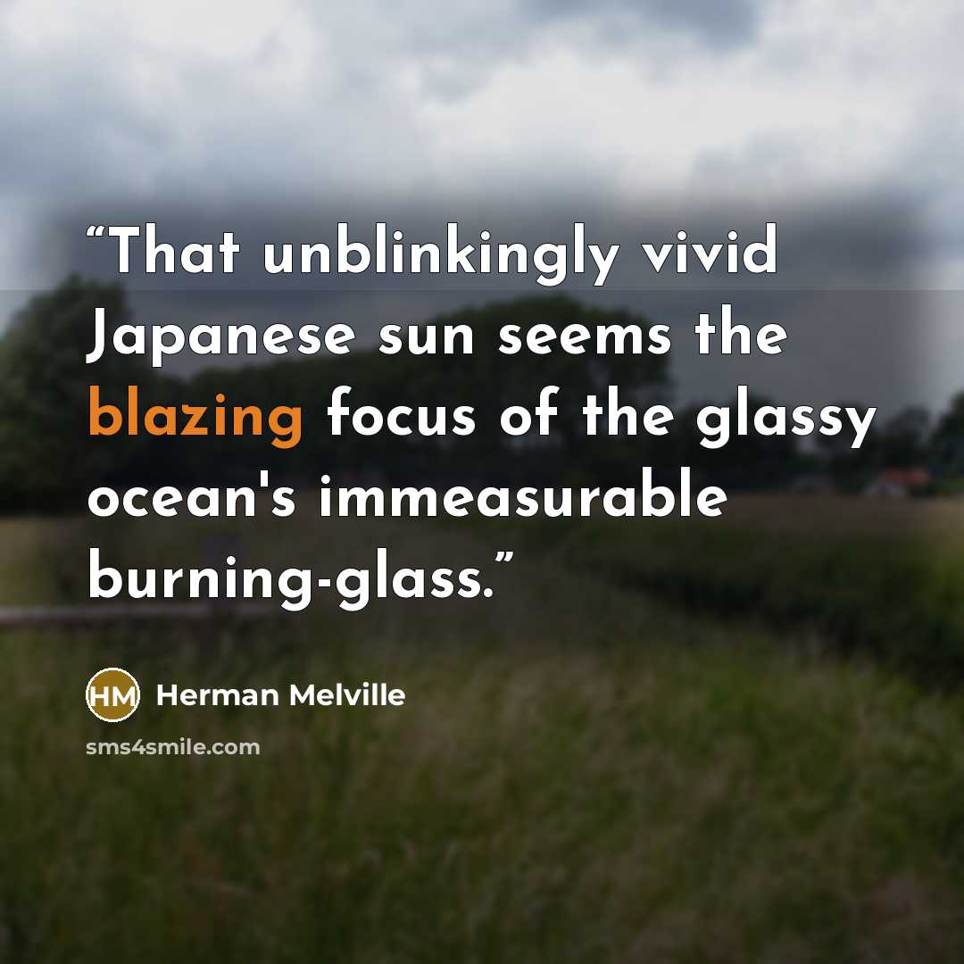 “That unblinkingly vivid Japanese sun seems the blazing focus of the glassy ocean's immeasurable burning-glass.” quote by Herman Melville