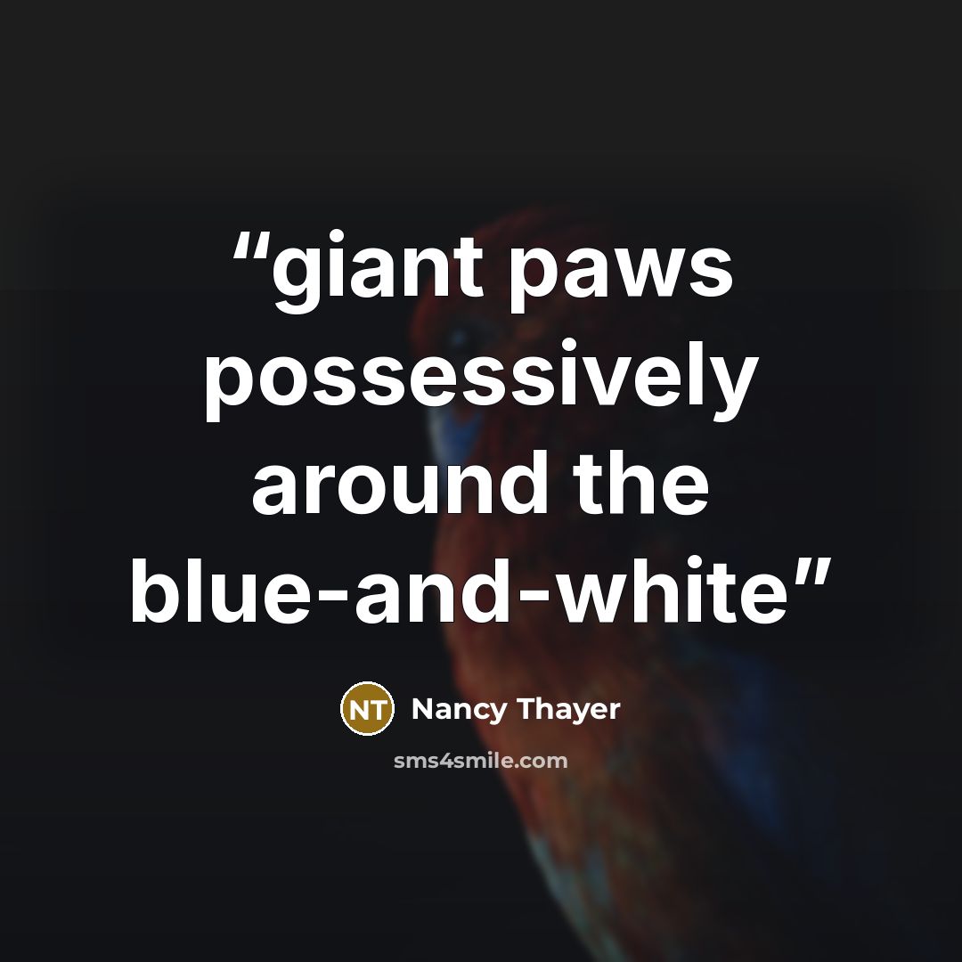 “giant paws possessively around the blue-and-white” quote by Nancy Thayer