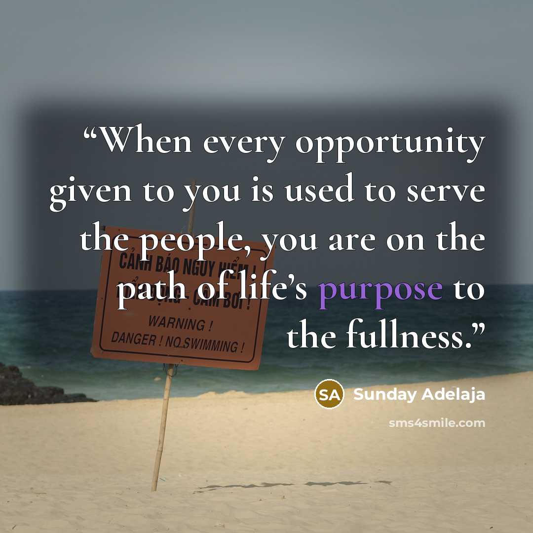 “When every opportunity given to you is used to serve the people, you are on the path of life’s purpose to the fullness.” quote by Sunday Adelaja