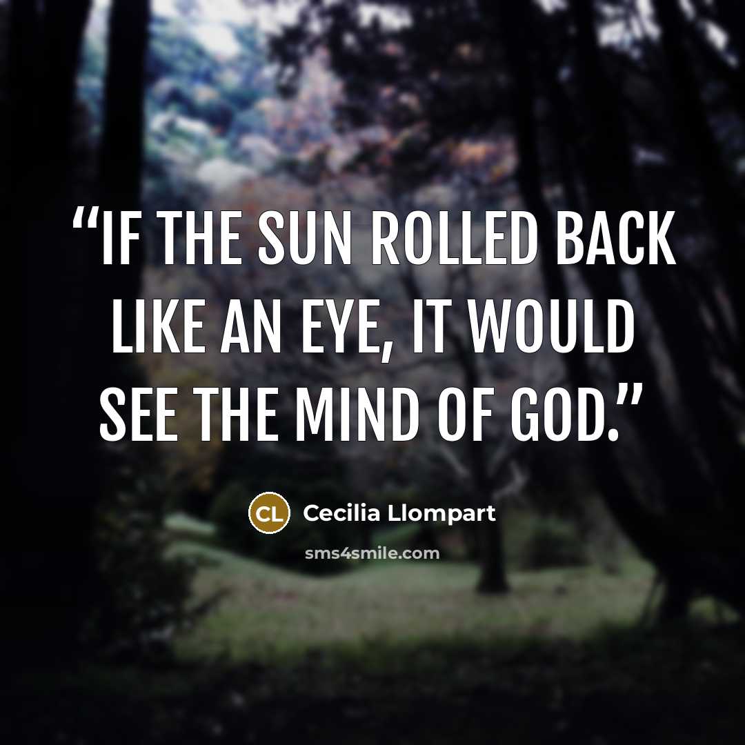 “If the sun rolled back like an eye, it would see the mind of God.” quote by Cecilia Llompart