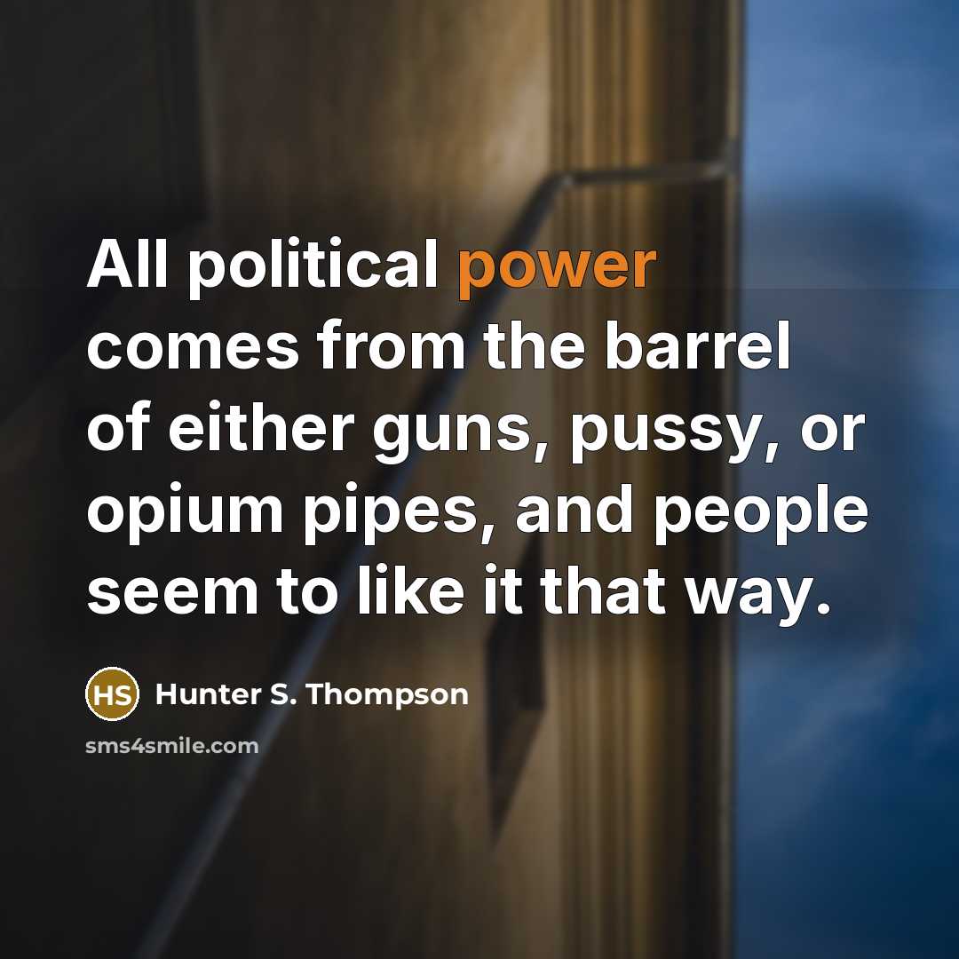 “All political power comes from the barrel of either guns, pussy, or opium pipes, and people seem to like it that way.” quote by Hunter S. Thompson