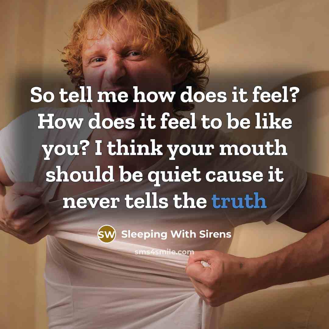 “So tell me how does it feel? How does it feel to be like you? I think your mouth should be quiet cause it never tells the truth” quote by Sleeping With Sirens