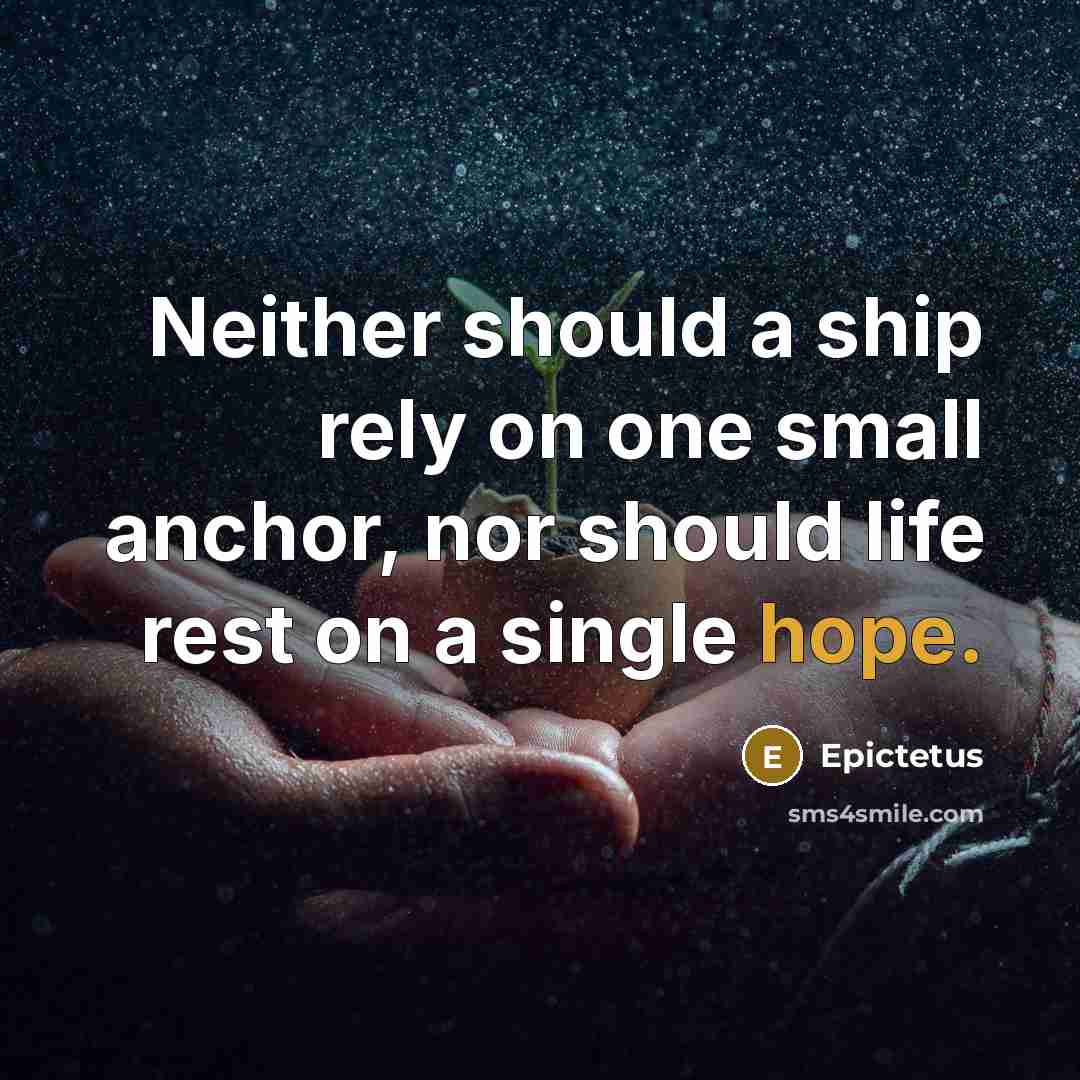 “Neither should a ship rely on one small anchor, nor should life rest on a single hope.” quote by Epictetus