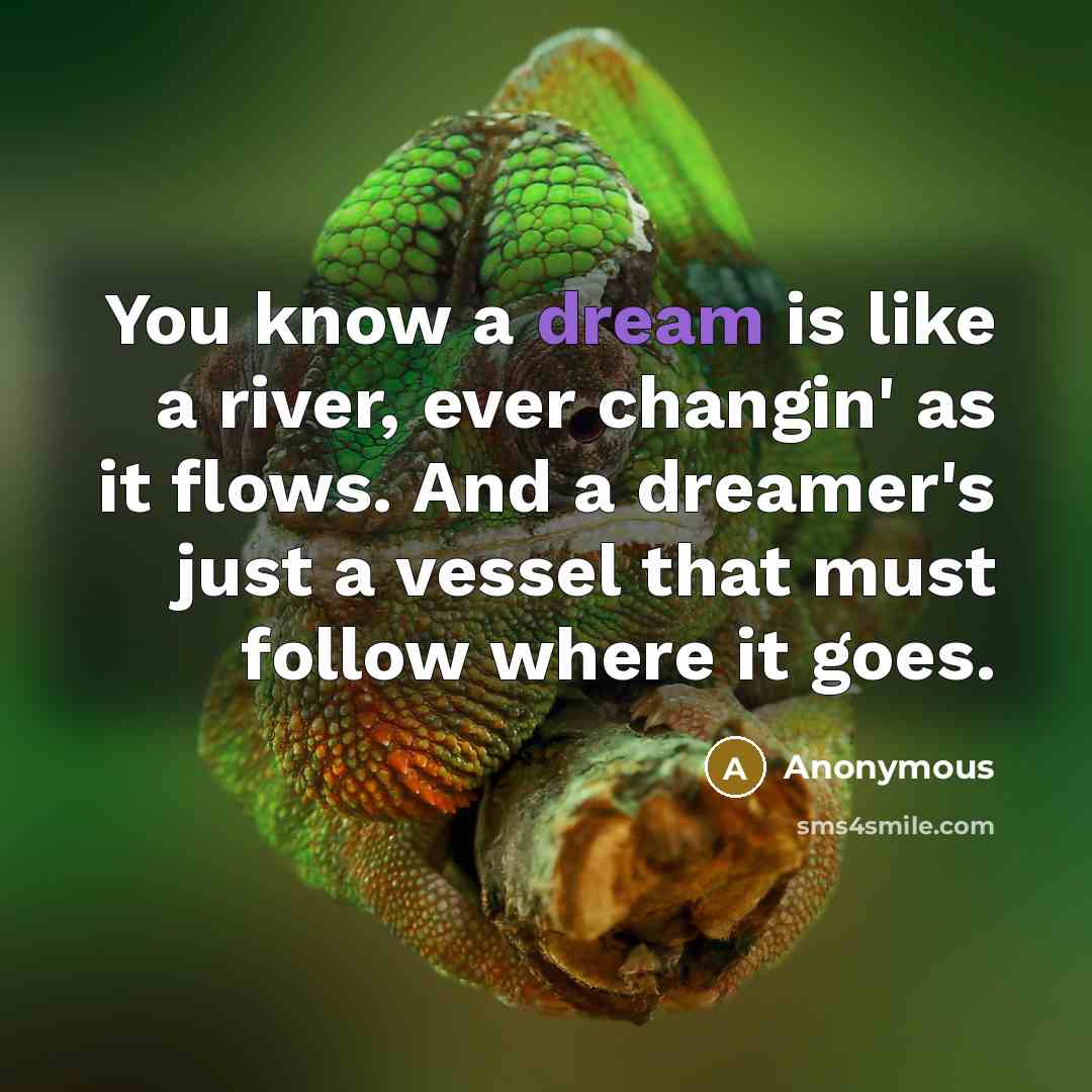 “You know a dream is like a river, ever changin' as it flows. And a dreamer's just a vessel that must follow where it goes.” quote by Anonymous