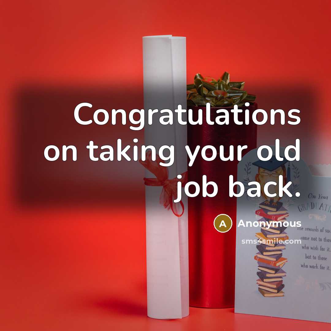 “Congratulations on taking your old job back.” quote by Anonymous