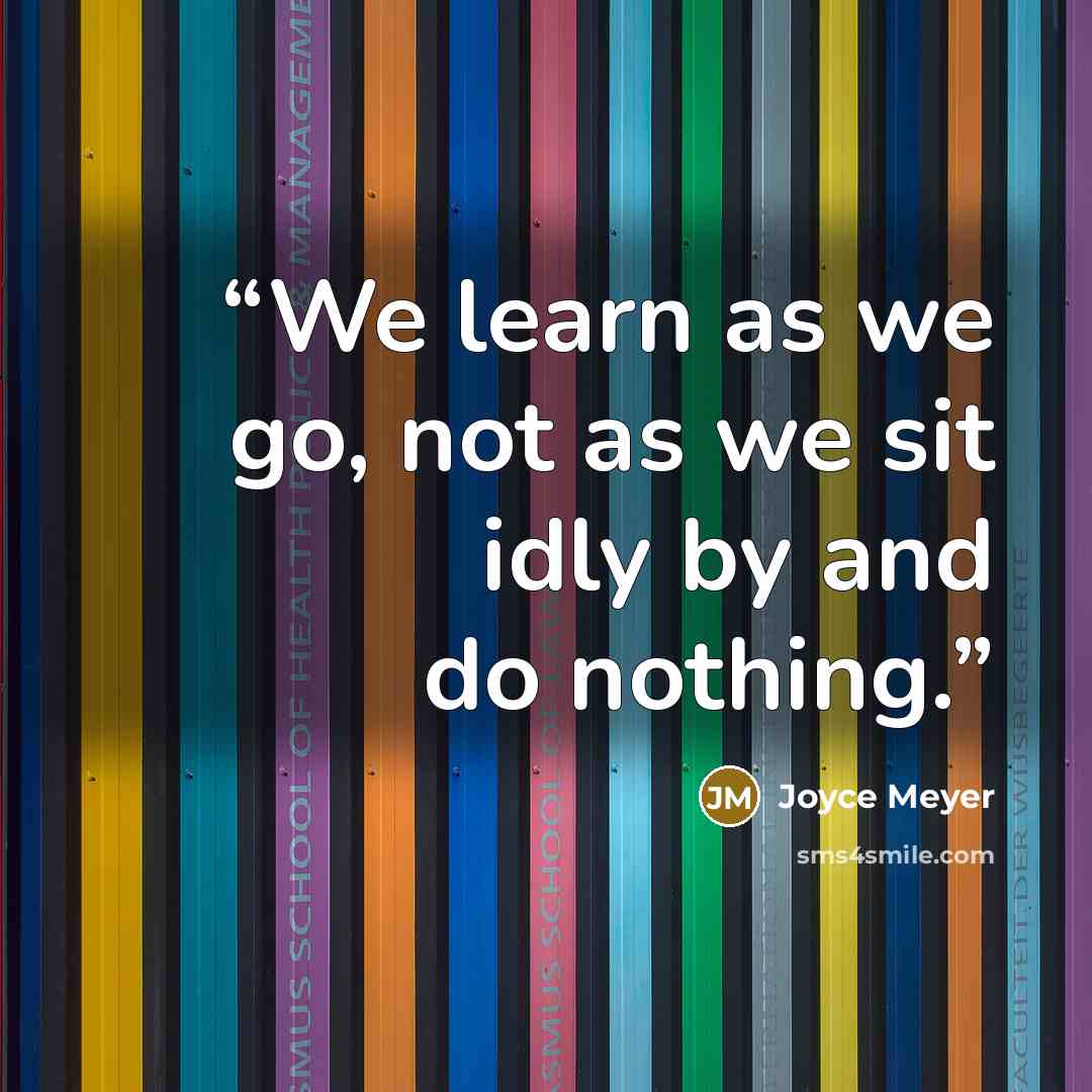 “We learn as we go, not as we sit idly by and do nothing.” quote by Joyce Meyer