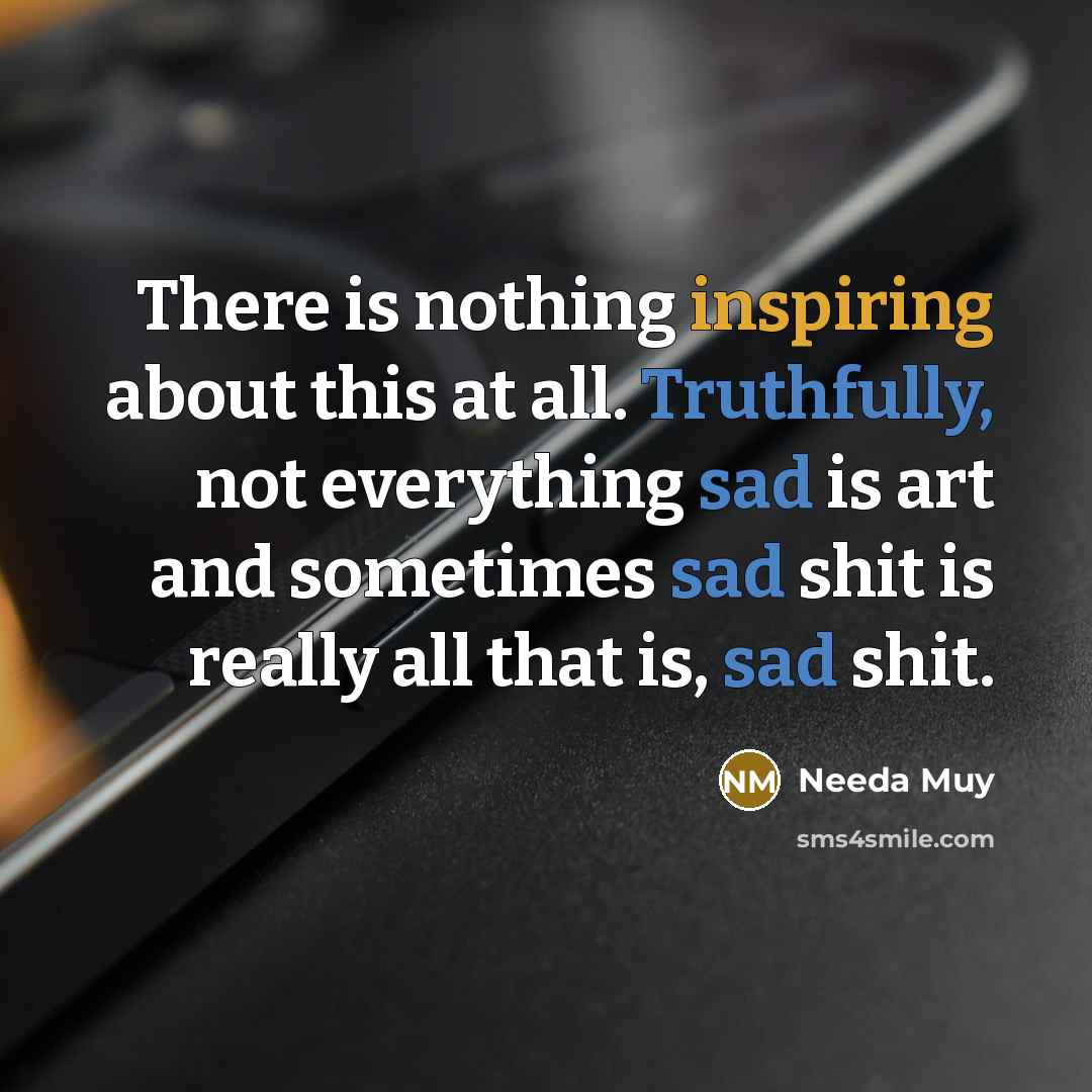 “There is nothing inspiring about this at all. Truthfully, not everything sad is art and sometimes sad shit is really all that is, sad shit.” quote by Needa Muy