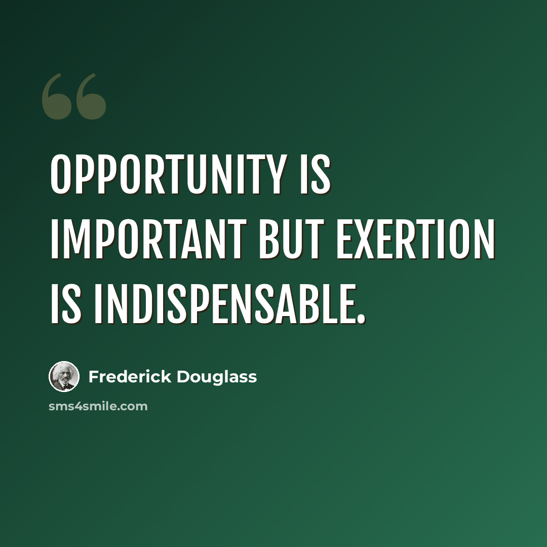 “Opportunity is important but exertion is indispensable.” quote by Frederick Douglass