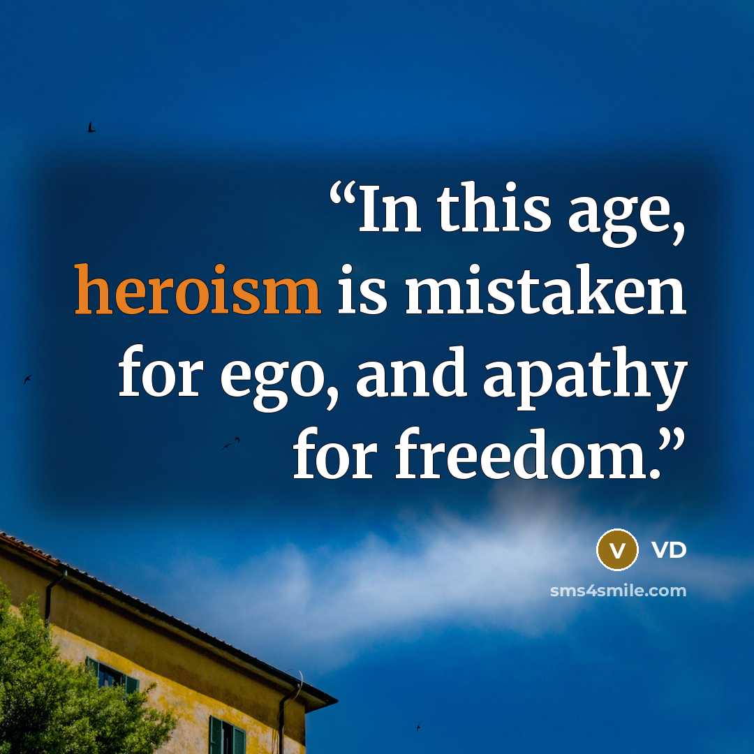 “In this age, heroism is mistaken for ego, and apathy for freedom.” quote by VD