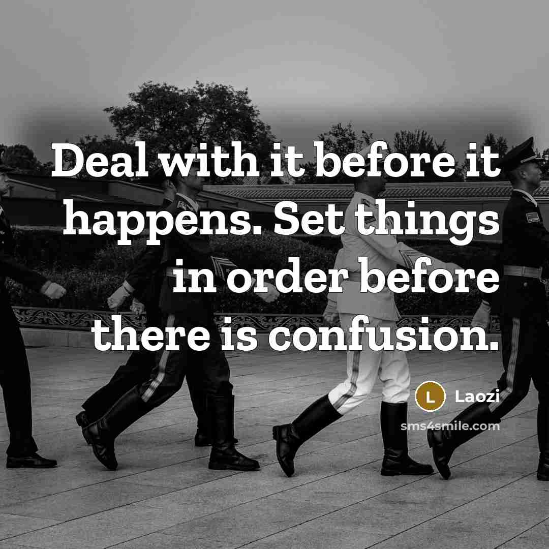 “Deal with it before it happens. Set things in order before there is confusion.” quote by Laozi