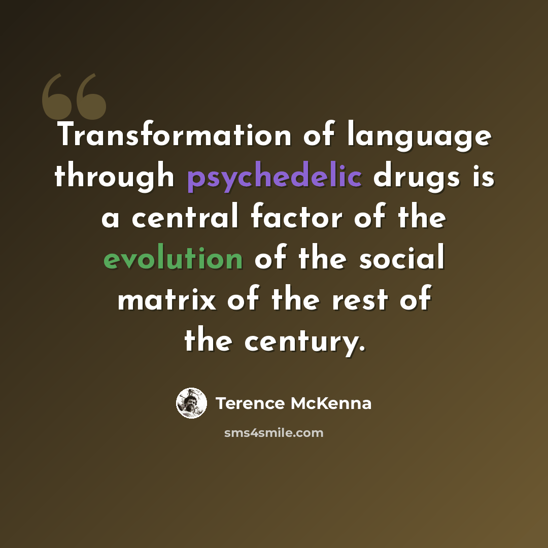 “Transformation of language through psychedelic drugs is a central factor of the evolution of the social matrix of the rest of the century.” quote by Terence McKenna