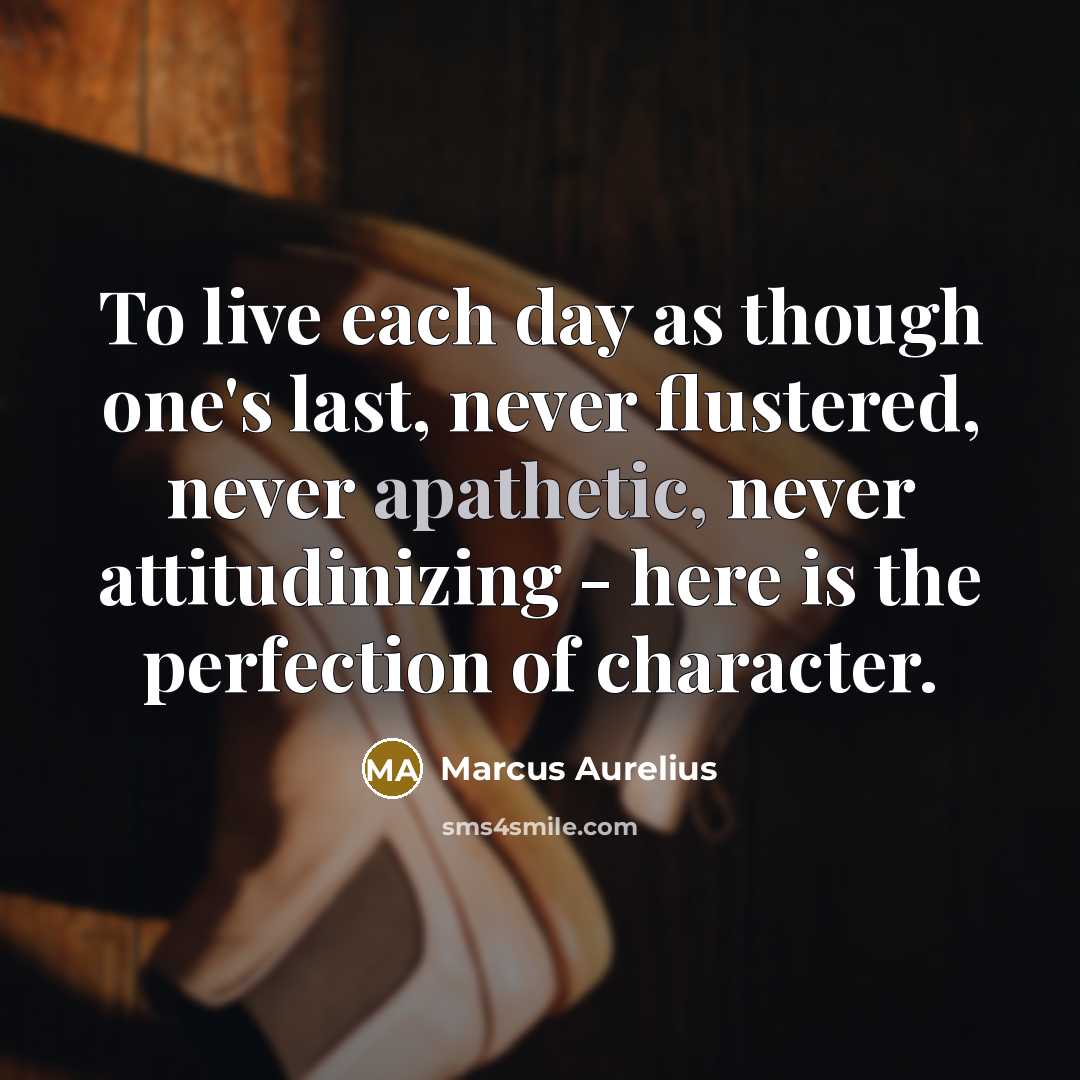 “To live each day as though one's last, never flustered, never apathetic, never attitudinizing - here is the perfection of character.” quote by Marcus Aurelius
