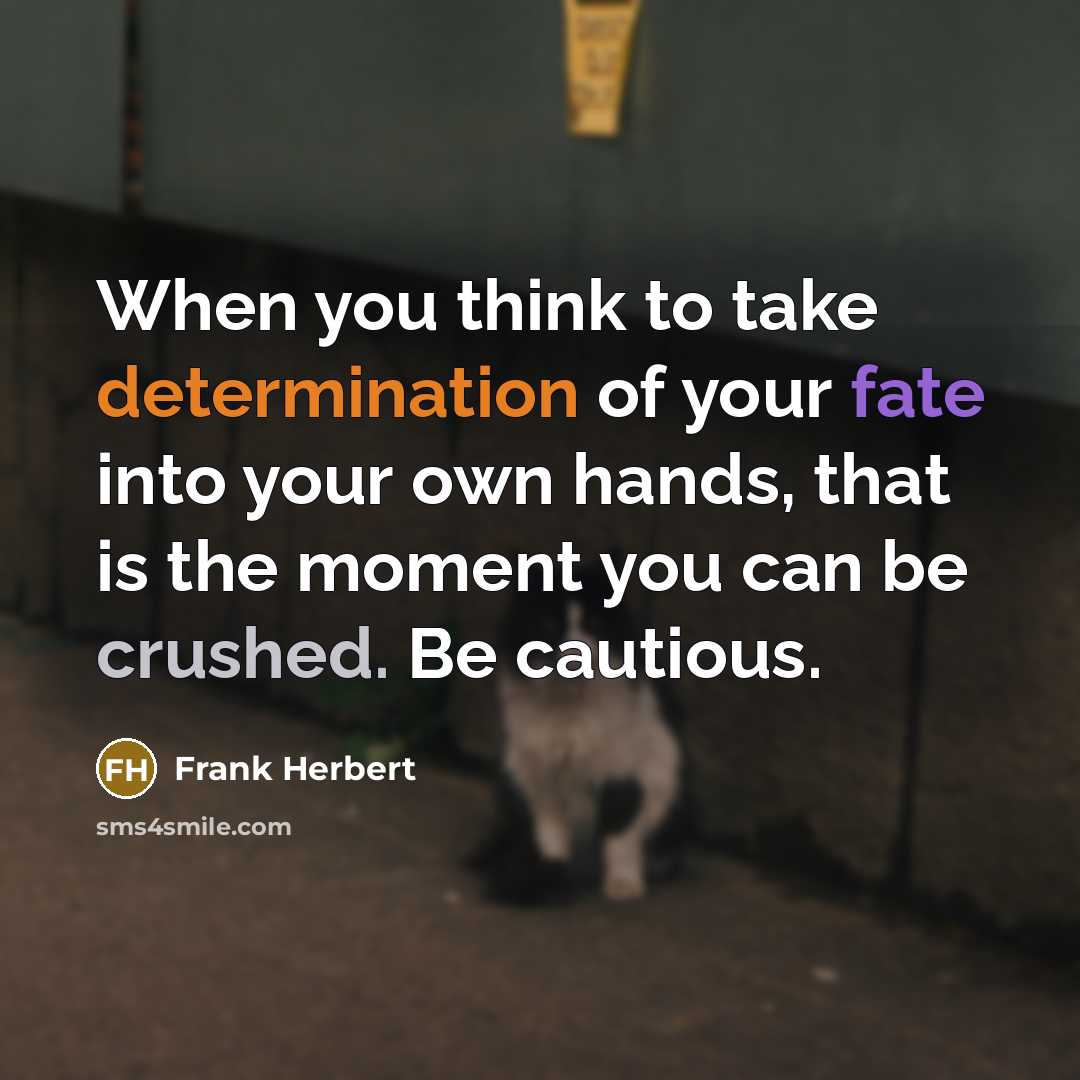 “When you think to take determination of your fate into your own hands, that is the moment you can be crushed. Be cautious.” quote by Frank Herbert