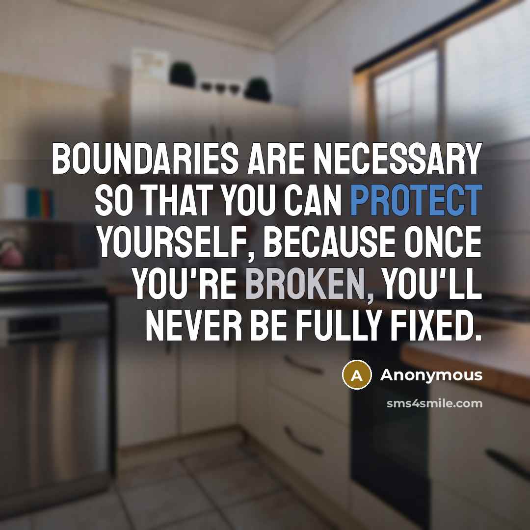 “Boundaries Are Necessary So That You Can Protect Yourself, Because Once You're Broken, You'll Never Be Fully Fixed.” quote by Anonymous