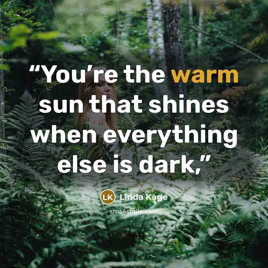 “You’re the warm sun that shines when everything else is dark,” quote by Linda Kage