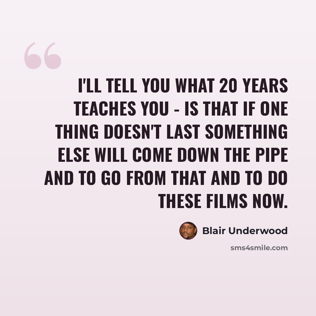 “I'll tell you what 20 years teaches you - is that if one thing doesn't last something else will come down the pipe and to go from that and to do these films now.” quote by Blair Underwood