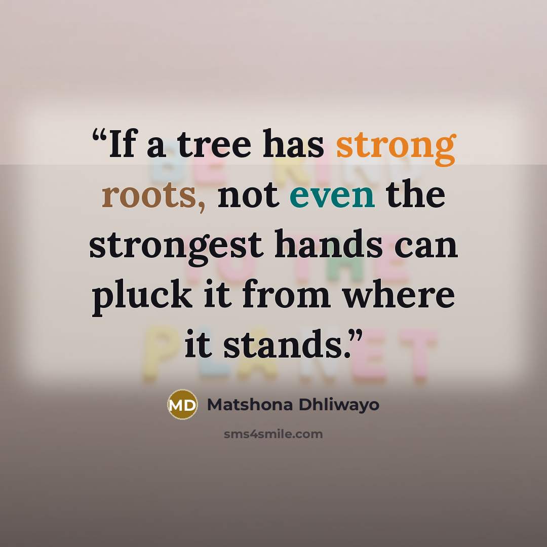“If a tree has strong roots, not even the strongest hands can pluck it from where it stands.” quote by Matshona Dhliwayo