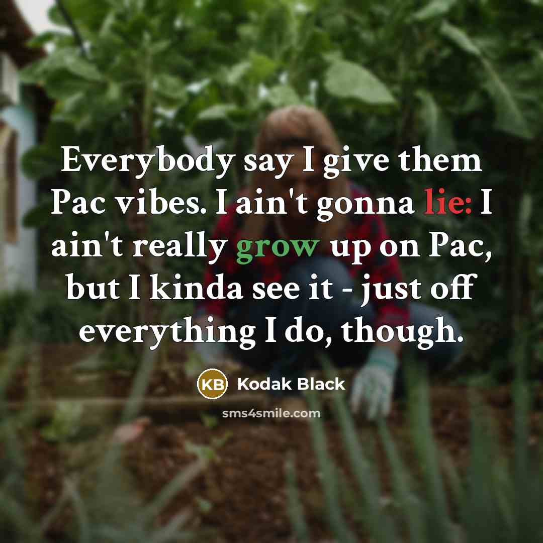 “Everybody say I give them Pac vibes. I ain't gonna lie: I ain't really grow up on Pac, but I kinda see it - just off everything I do, though.” quote by Kodak Black