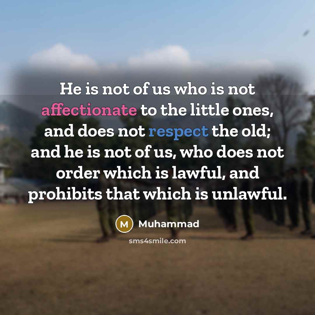 “He is not of us who is not affectionate to the little ones, and does not respect the old; and he is not of us, who does not order which is lawful, and prohibits that which is unlawful.” quote by Muhammad