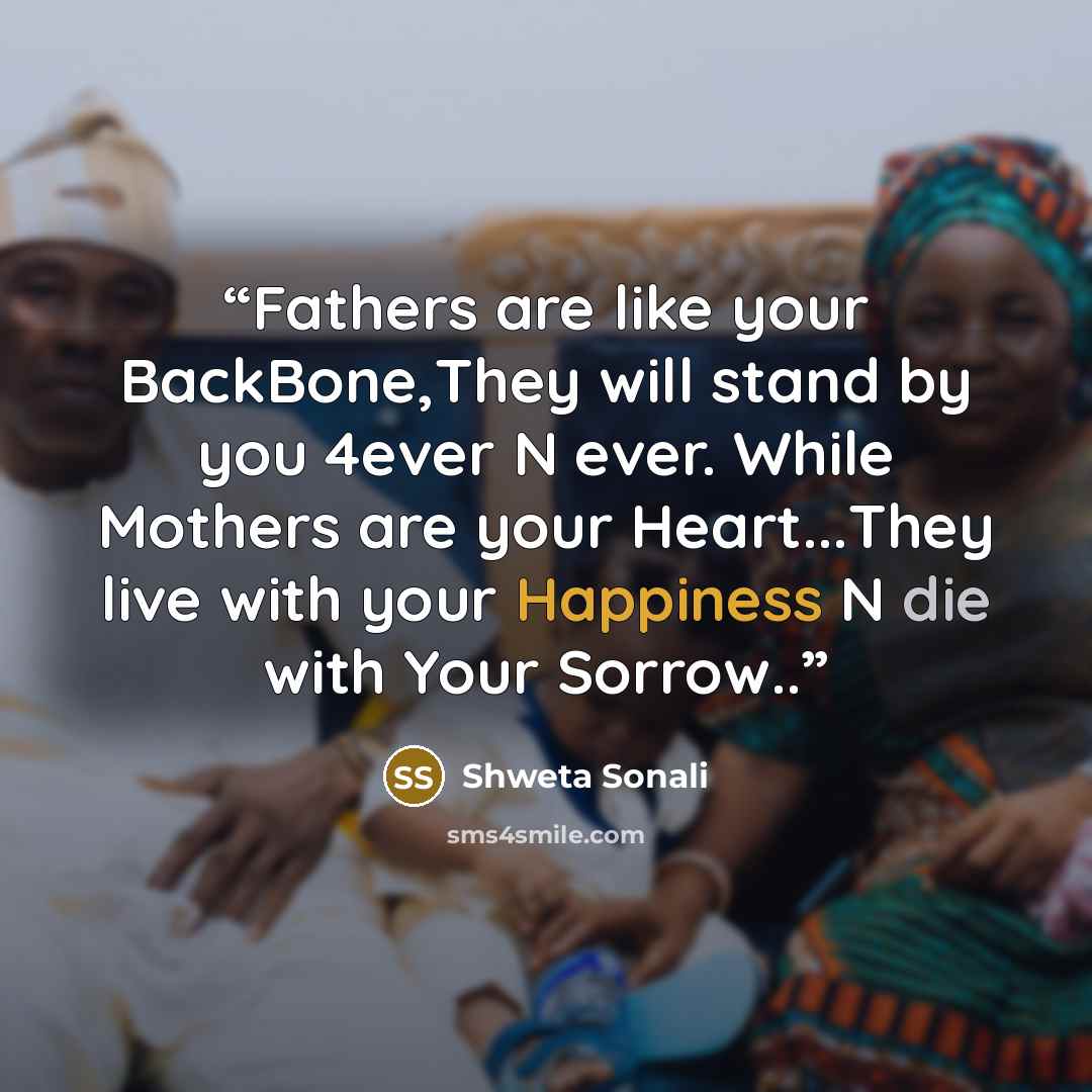 “Fathers are like your BackBone,They will stand by you 4ever N ever. While Mothers are your Heart...They live with your Happiness N die with Your Sorrow..” quote by Shweta Sonali