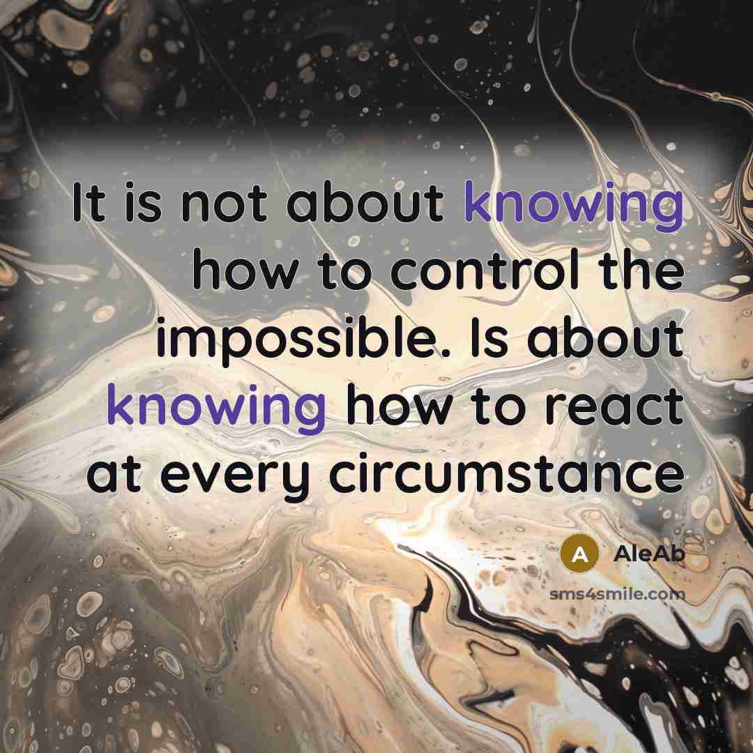 “It is not about knowing how to control the impossible. Is about knowing how to react at every circumstance” quote by AleAb
