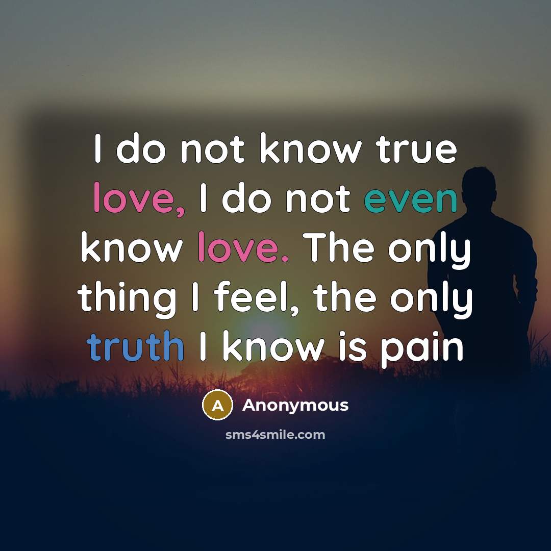 “I do not know true love, I do not even know love. The only thing I feel, the only truth I know is pain” quote by Anonymous