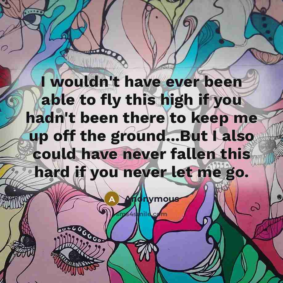 “I wouldn't have ever been able to fly this high if you hadn't been there to keep me up off the ground...But I also could have never fallen this hard if you never let me go.” quote by Anonymous