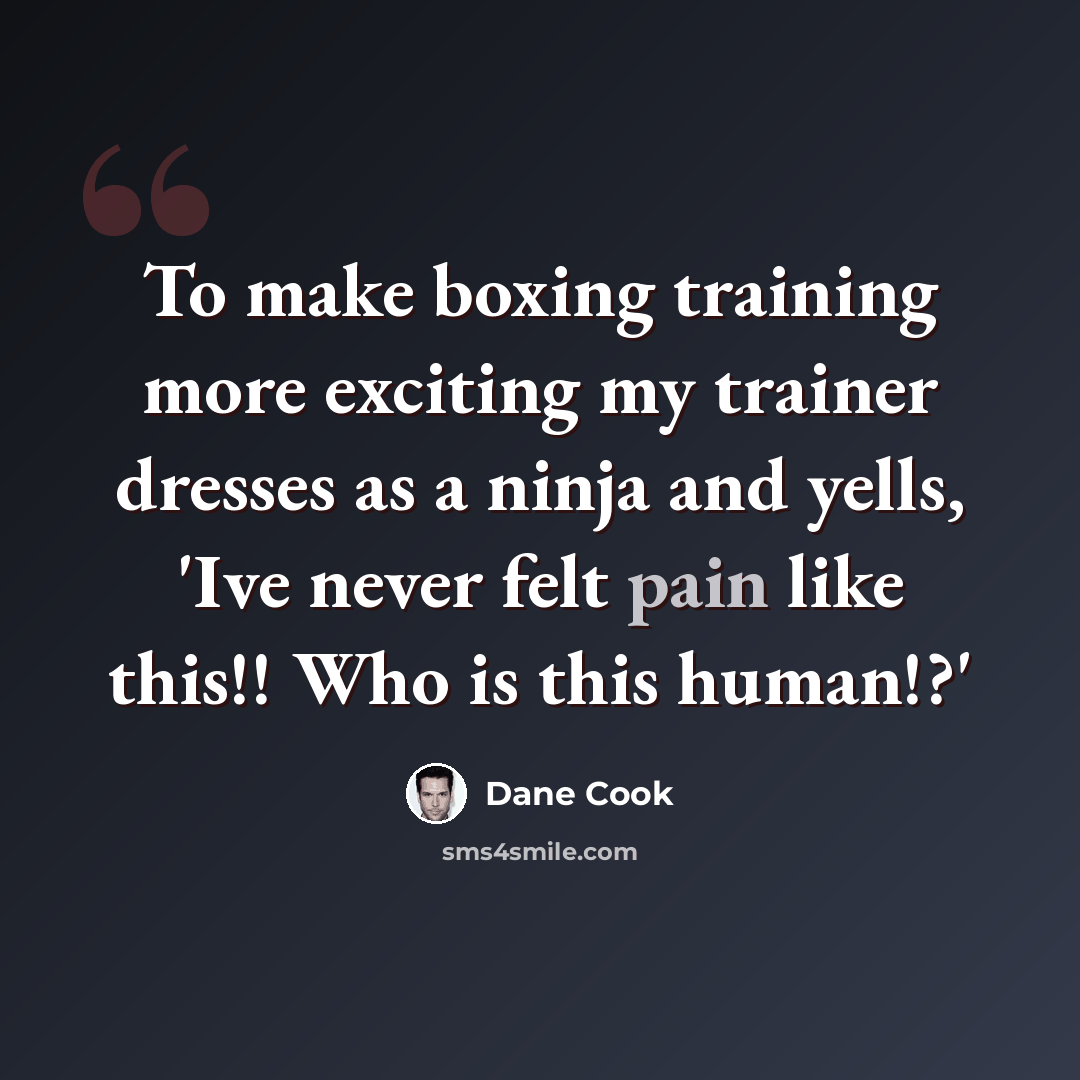 “To make boxing training more exciting my trainer dresses as a ninja and yells, 'Ive never felt pain like this!! Who is this human!?'” quote by Dane Cook