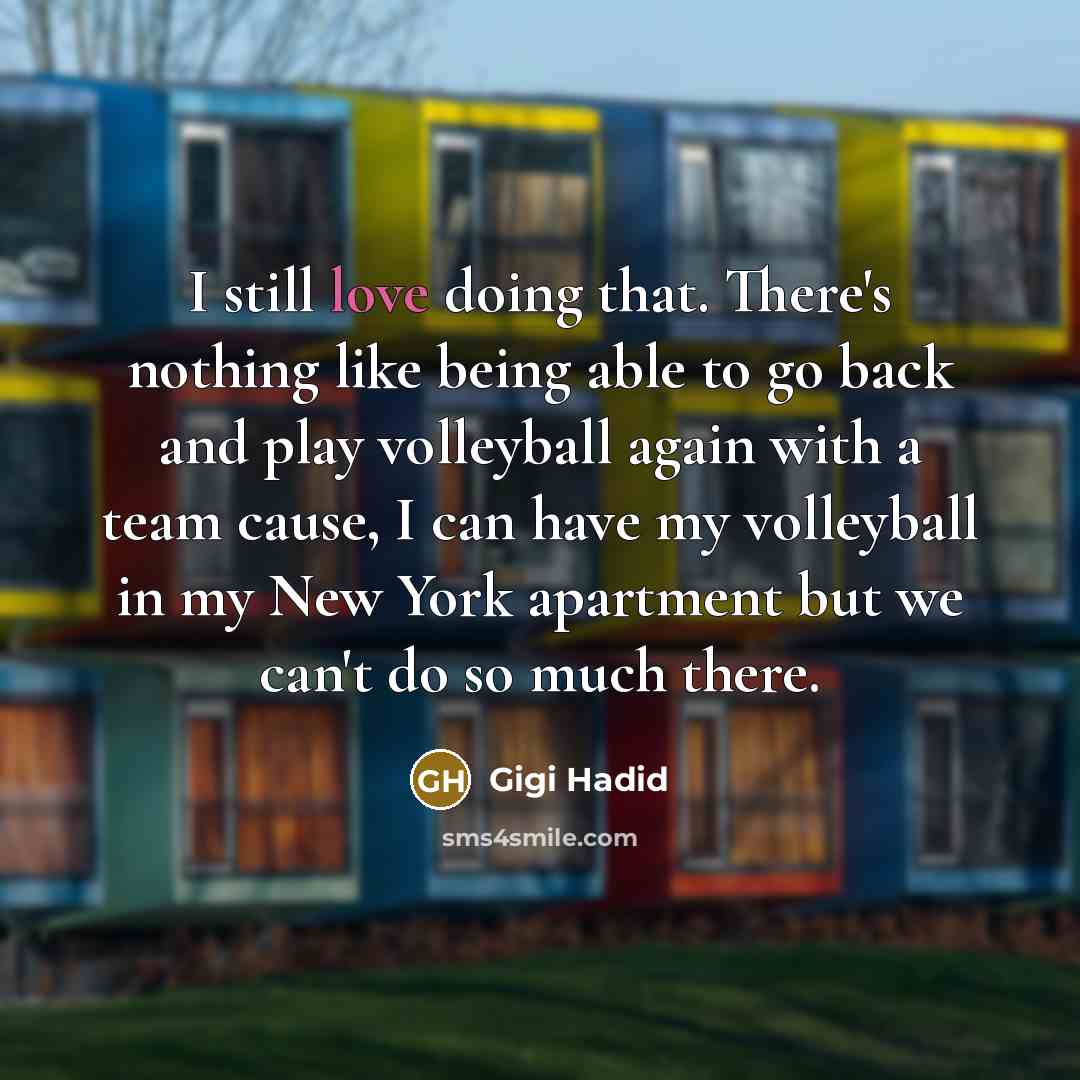 “I still love doing that. There's nothing like being able to go back and play volleyball again with a team cause, I can have my volleyball in my New York apartment but we can't do so much there.” quote by Gigi Hadid