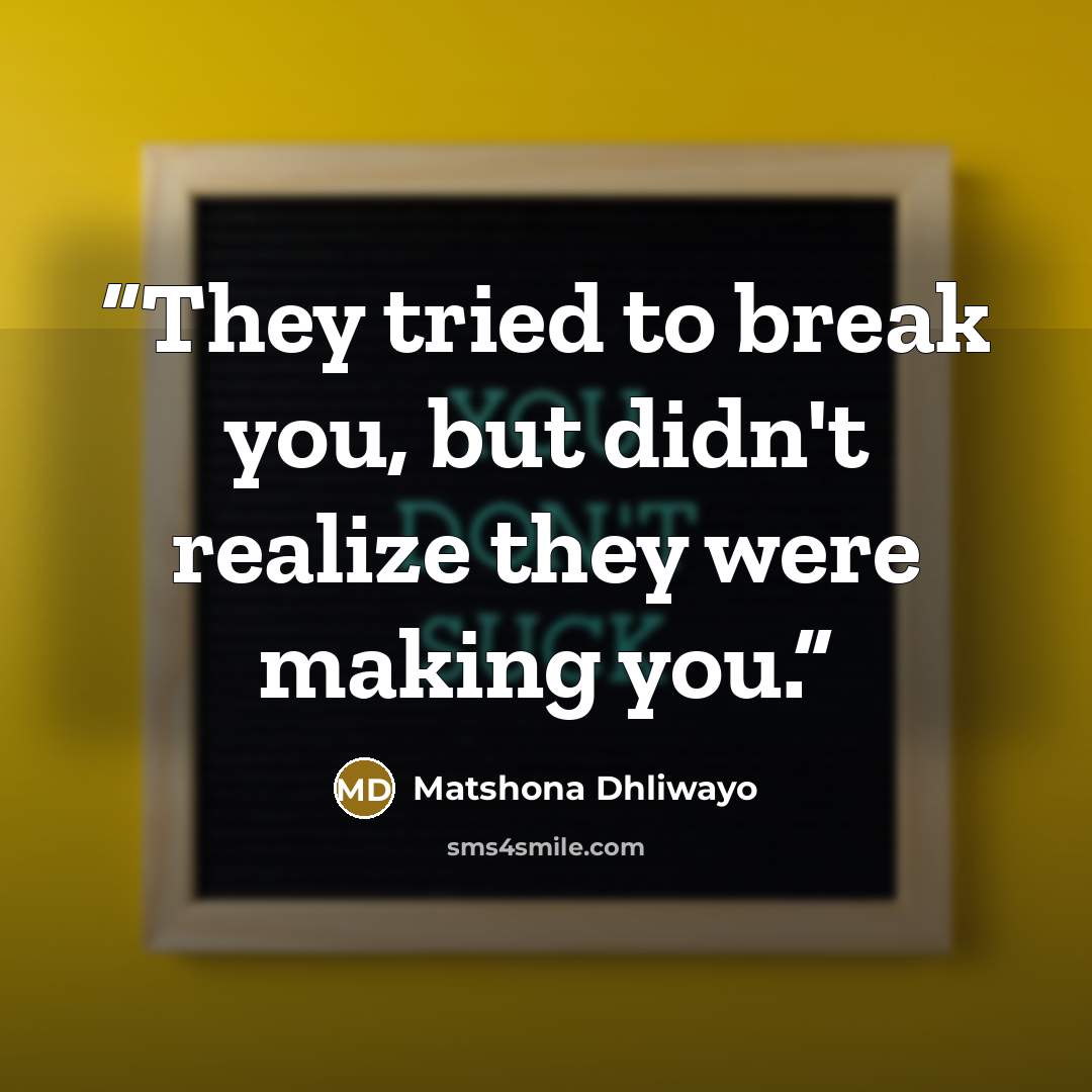 “They tried to break you, but didn't realize they were making you.” quote by Matshona Dhliwayo