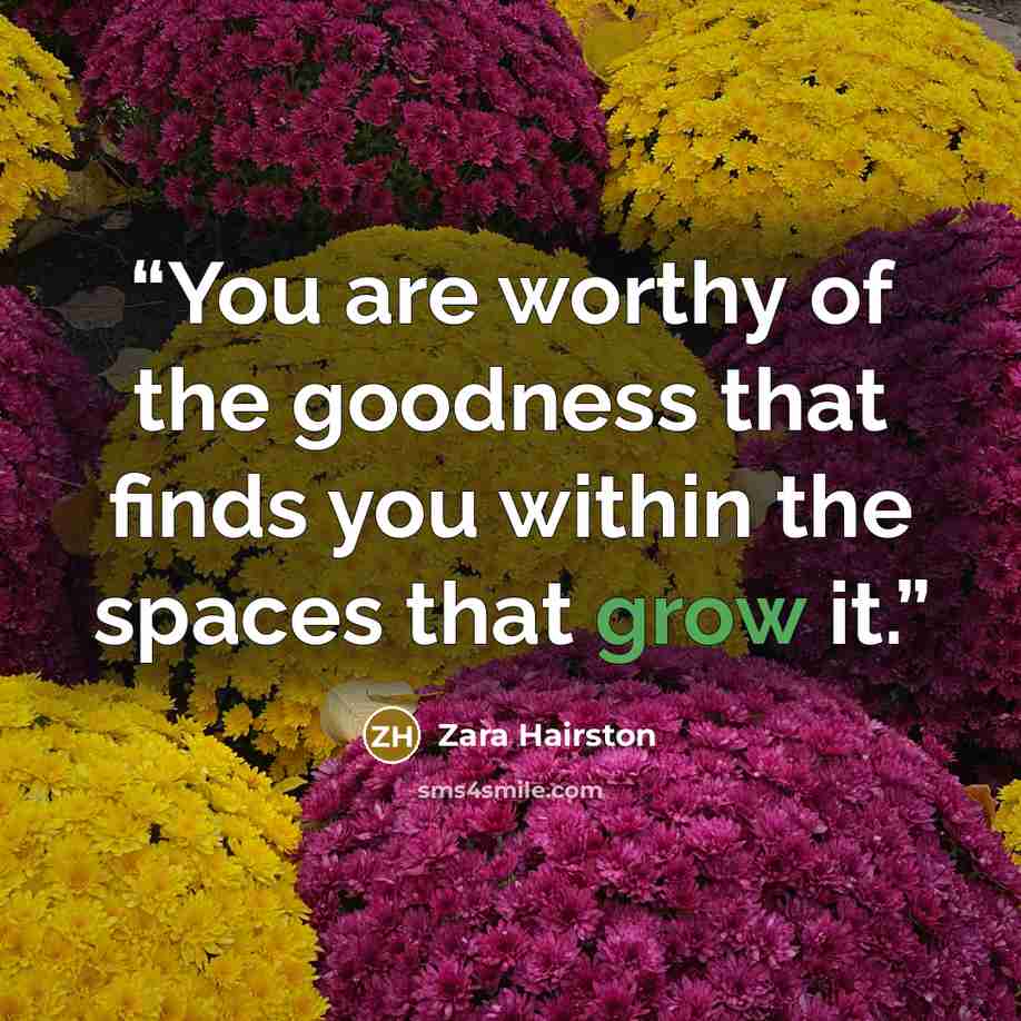 “You are worthy of the goodness that finds you within the spaces that grow it.” quote by Zara Hairston